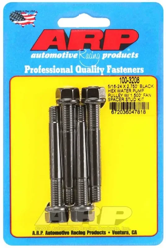 ARP 5/16-24 X 2.750 Black Hex Water Pump Pulley w/ 1.500in Fan Spacer Stud Kit