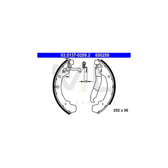 ATE 03.0137-0259.2 Brake Shoe Set for VW LT with lever