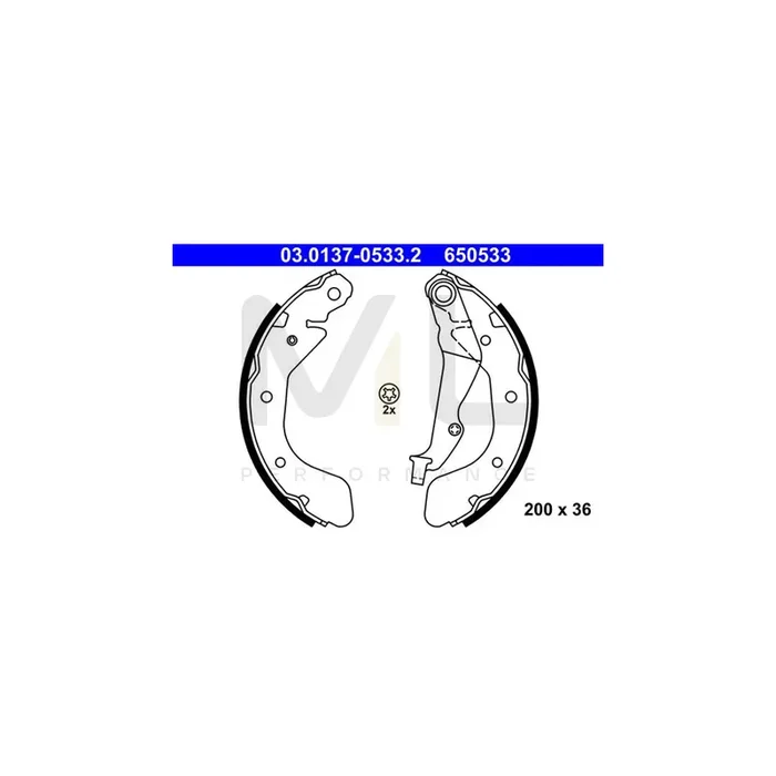 ATE 03.0137-0533.2 Brake Shoe Set with lever