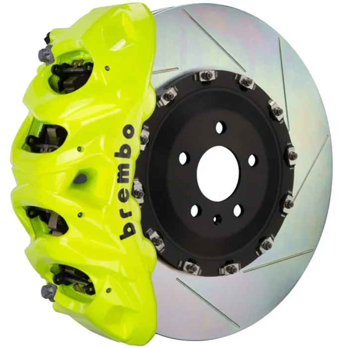Brembo 14+ Model S AWD w/ DC (Exc Plaid) Fr GT BBK 8Pis Cast 412×38 2pc Rtr Slot Type1-Fluo. Yellow