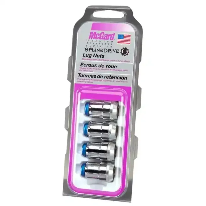 McGard SplineDrive Lug Nut (Cone Seat) M12X1.25 / 1.24in. Length (4-Pack) – Blue Cap (Req. Tool)