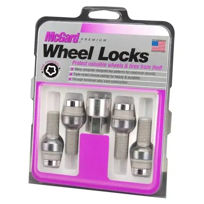McGard Wheel Lock Bolt Set – 4pk. (Radius Seat) M14X1.5 / 17mm Hex / 28.2mm Shank Length – Chrome