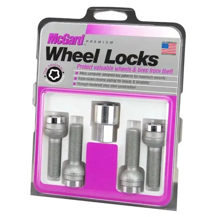 McGard Wheel Lock Bolt Set – 4pk. (Radius Seat) M14X1.5 / 17mm Hex / 45.0mm Shank Length – Chrome