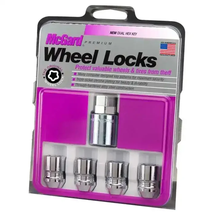 McGard Wheel Lock Nut Set – 4pk. (Cone Seat) M12X1.25 / 19mm & 21mm Dual Hex / 1.28in. L – Chrome