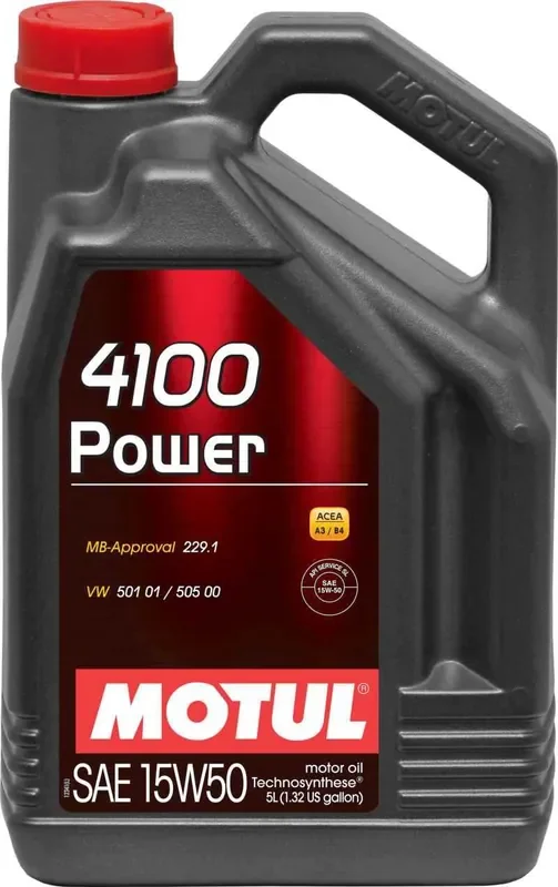 Motul 5L Engine Oil 4100 POWER 15W50 – VW 505 00 501 01 – MB 229.1 – Case of 4