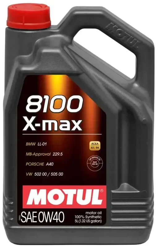 Motul 5L Synthetic Engine Oil 8100 0W40 X-MAX – Porsche A40 – Case of 4