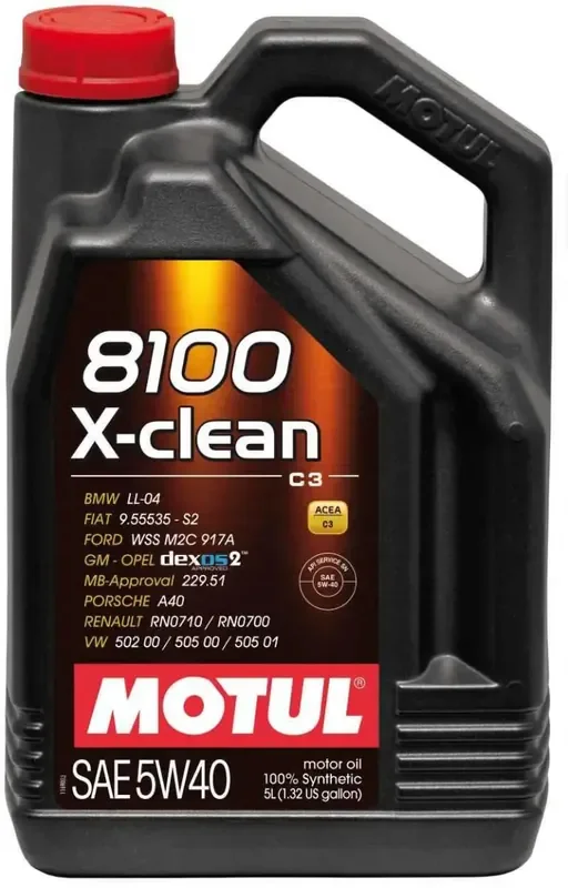 Motul 5L Synthetic Engine Oil 8100 5W40 X-CLEAN C3 -505 01-502 00-505 00-LL04 – Case of 4