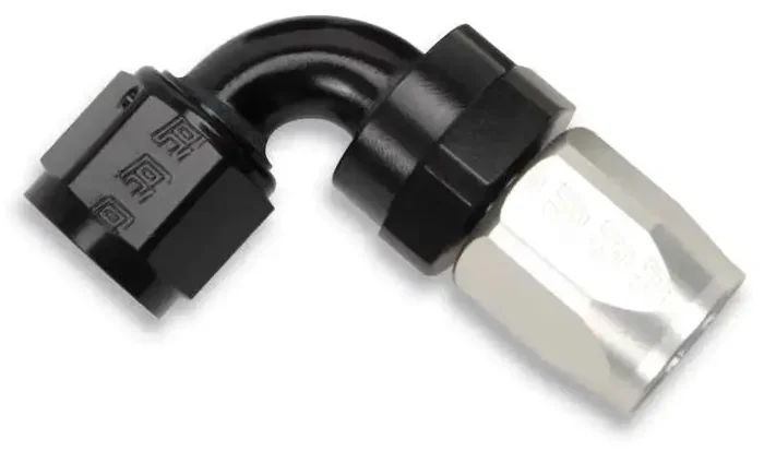 Russell Performance -12 AN Black/Silver 90 Degree Full Flow Swivel Hose End