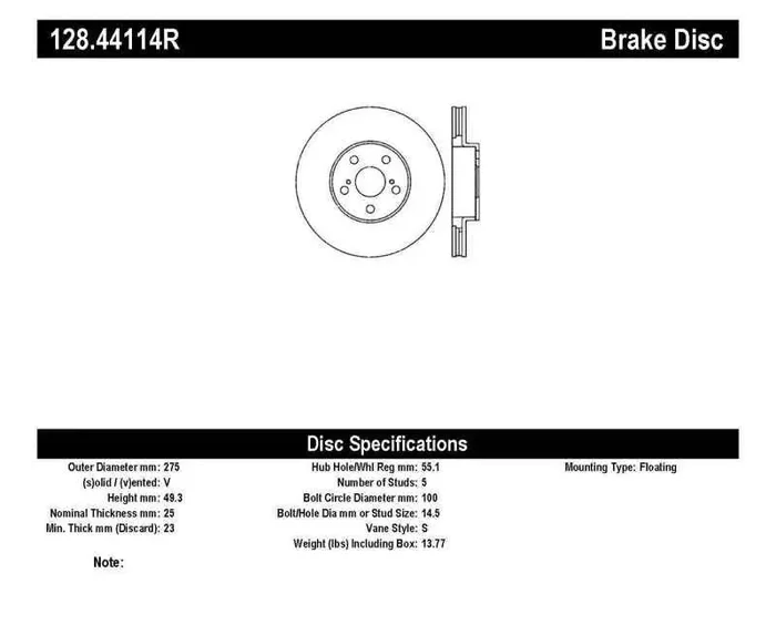 StopTech 03-08 Pontiac Vibe / 05-09 Scion tC / 03-08 Toyota Matrix Front Right Drilled Rotor