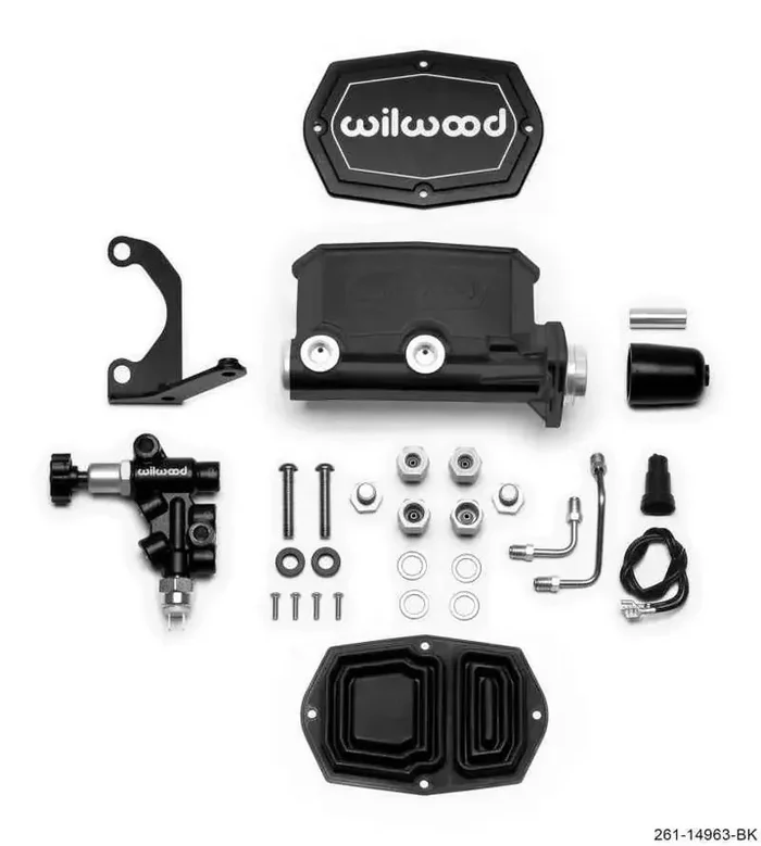 Wilwood Compact Tandem M/C – 1in Bore – w/Bracket and Valve (Pushrod) – Black