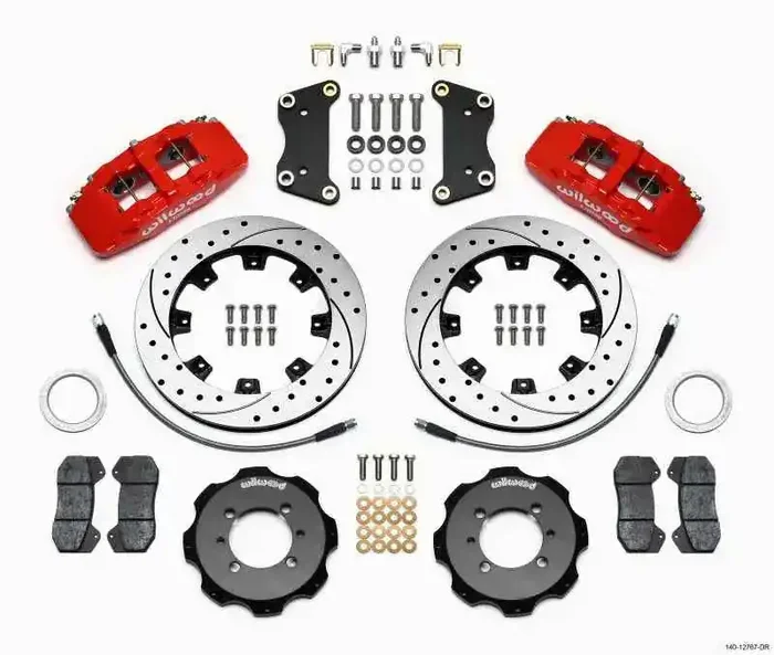 Wilwood Dynapro 6 Front Hat Kit 12.19in Drilled Red 2012 Fiat 500 w/ Lines