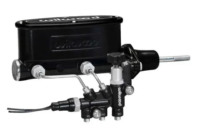 Wilwood HV Tandem M/C Kit w L/H Bracket & Prop Valve – 15/16in Bore Black-W/Pushrod