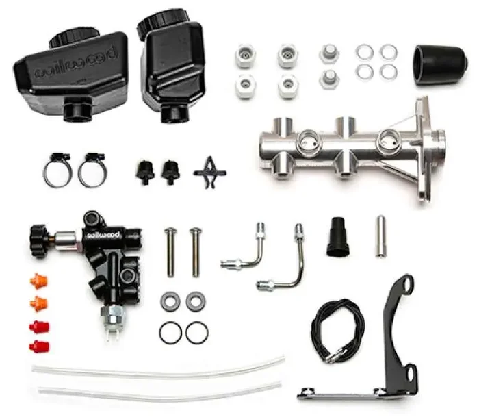 Wilwood Remote Tandem M/C Kit w/Brkt and Valve – 1.12in Bore Burnished